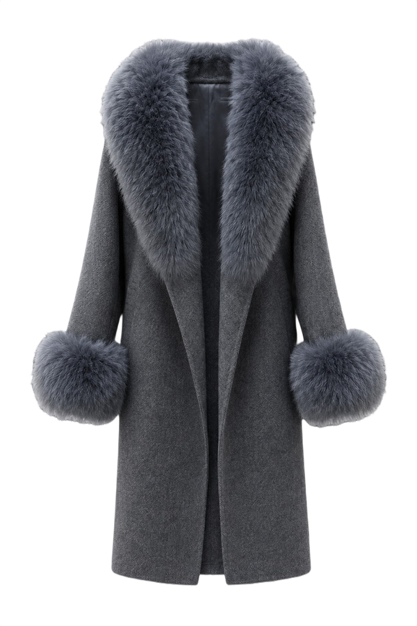 Longline Shawl Collar Wrap Coat with Plush Trim