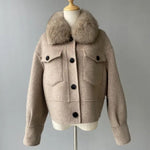 Cropped Wool Jacket with Faux Fur Collar