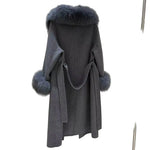 Longline Shawl Collar Wrap Coat with Plush Trim