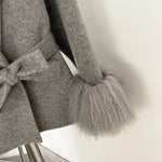 Belted Wrap Coat with Curly Shearling-Style Cuffs