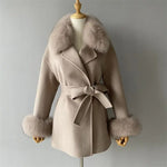 Wrap Jacket with Plush Fur Trim