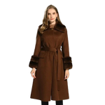 Belted Longline Coat with Contrast Fur Trim