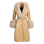 Belted Longline Trench Coat with Plush Trim