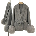 Belted Wrap Coat with Curly Shearling-Style Cuffs