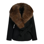 Black Wrap Coat with Fur Collar