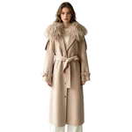 Classic Tie-Waist Longline Coat with Plush Neckline