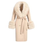 Long Wrap Coat with Faux Fur Collar and Cuffs