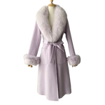 Long Wrap Coat with Faux Fur Collar and Cuffs
