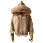 Plush Fur-Hood Knit Jacket