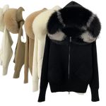 Plush Fur-Hood Knit Jacket with Pockets