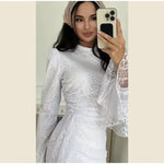 Sexy Lace Long Evening Dress Women Solid Patchwork Ribbon Flare Long Sleeve O-neck Female Dresses 2025 Spring Club Lady Robes