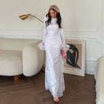 Sexy Lace Long Evening Dress Women Solid Patchwork Ribbon Flare Long Sleeve O-neck Female Dresses 2025 Spring Club Lady Robes