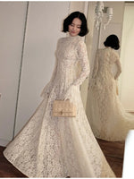 Dress High Neck Long Flare Sleeve A Line Floor Length Formal Wedding Evening Party Gowns