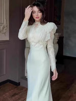 Dress For Women High Slim Bandage Waist Ruffles Hem Ladies Elegant Party Gown