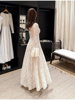 Dress High Neck Long Flare Sleeve A Line Floor Length Formal Wedding Evening Party Gowns