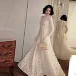 Dress High Neck Long Flare Sleeve A Line Floor Length Formal Wedding Evening Party Gowns