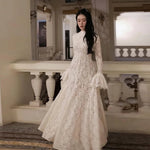 Dress High Neck Long Flare Sleeve A Line Floor Length Formal Wedding Evening Party Gowns