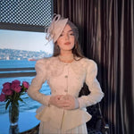 LGRQ French Chic Style Floral Collar Single Breasted Blazer Coat With Maxi Pleated Skirts Female Elegant Sets Trendy Clothing