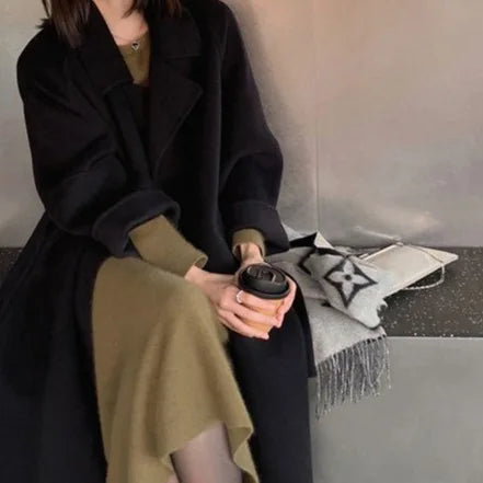 2026 Fashion Double-Sided Velvet Coat Women's Spring Summer Mid-Length Versatile Small Size Woolen Cloak Korean Style