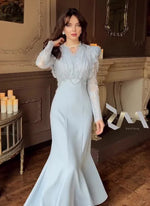 Dress For Women High Slim Bandage Waist Ruffles Hem Ladies Elegant Party Gown
