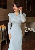 Dress For Women High Slim Bandage Waist Ruffles Hem Ladies Elegant Party Gown