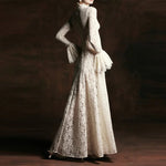 Dress High Neck Long Flare Sleeve A Line Floor Length Formal Wedding Evening Party Gowns
