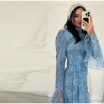 Sexy Lace Long Evening Dress Women Solid Patchwork Ribbon Flare Long Sleeve O-neck Female Dresses 2025 Spring Club Lady Robes