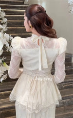 High-Neck Lace Evening Dress