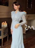 Dress For Women High Slim Bandage Waist Ruffles Hem Ladies Elegant Party Gown