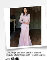 LGRQ French Chic Style Floral Collar Single Breasted Blazer Coat With Maxi Pleated Skirts Female Elegant Sets Trendy Clothing
