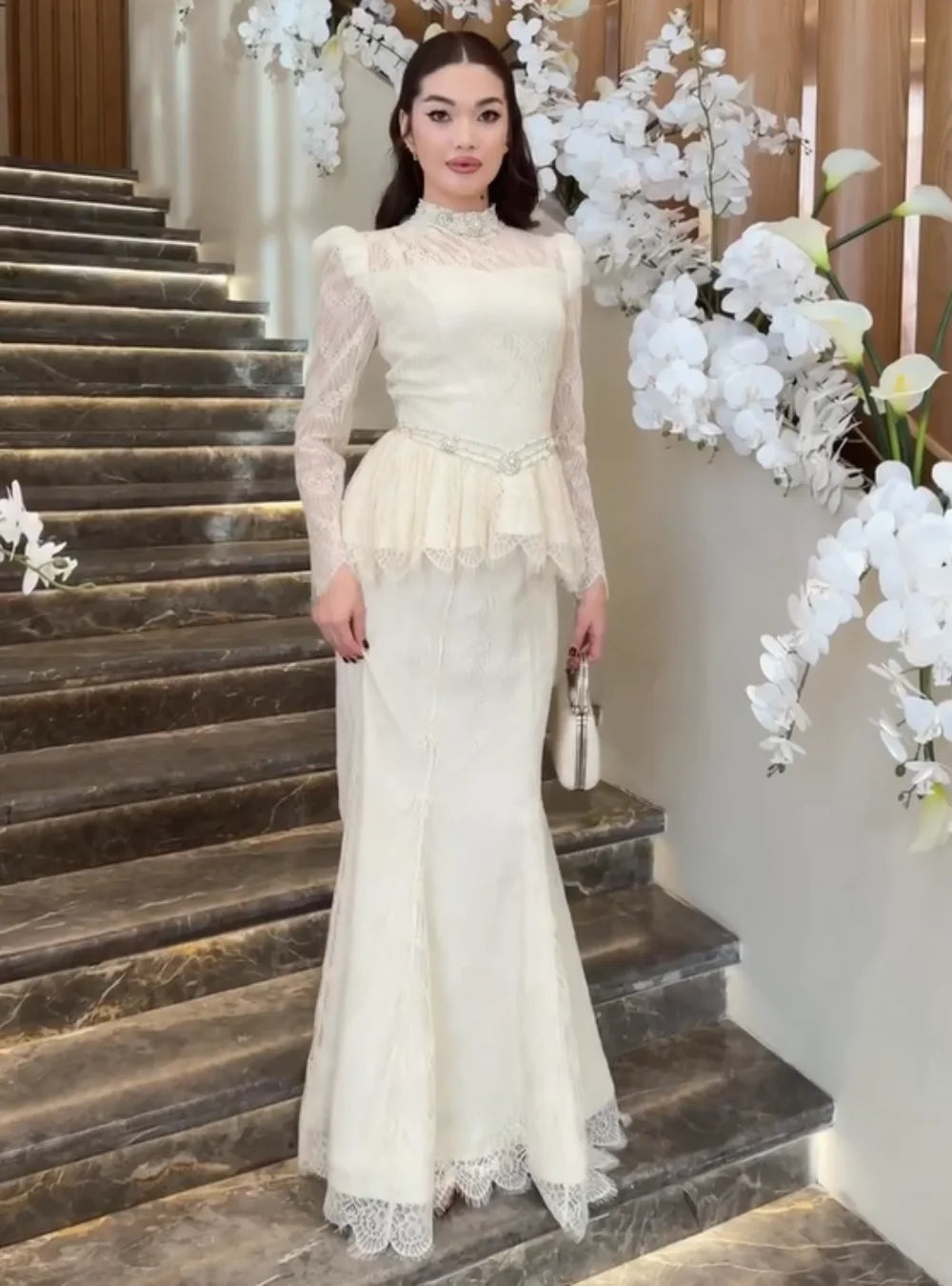 High-Neck Lace Evening Dress