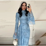 Sexy Lace Long Evening Dress Women Solid Patchwork Ribbon Flare Long Sleeve O-neck Female Dresses 2025 Spring Club Lady Robes