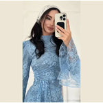Sexy Lace Long Evening Dress Women Solid Patchwork Ribbon Flare Long Sleeve O-neck Female Dresses 2025 Spring Club Lady Robes