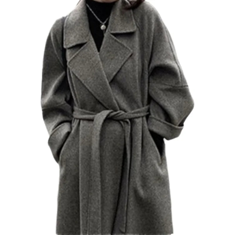 2026 Fashion Double-Sided Velvet Coat Women's Spring Summer Mid-Length Versatile Small Size Woolen Cloak Korean Style