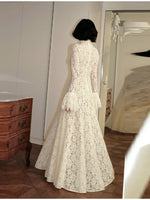Dress High Neck Long Flare Sleeve A Line Floor Length Formal Wedding Evening Party Gowns