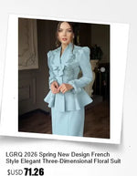 LGRQ French Chic Style Floral Collar Single Breasted Blazer Coat With Maxi Pleated Skirts Female Elegant Sets Trendy Clothing