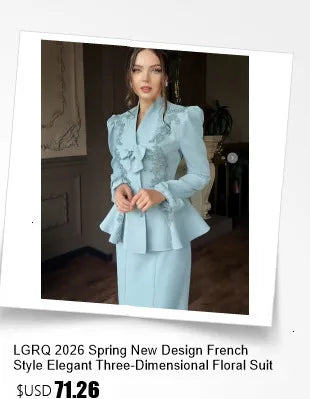 LGRQ معطف بليزر فرنسي أنيق بياقة مزينة بالزهور وصف أزرار واحد مع تنانير ماكسي مطوية، أطقم نسائية أنيقة وملابس عصرية