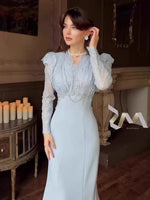 Dress For Women High Slim Bandage Waist Ruffles Hem Ladies Elegant Party Gown