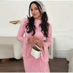 Sexy Lace Long Evening Dress Women Solid Patchwork Ribbon Flare Long Sleeve O-neck Female Dresses 2025 Spring Club Lady Robes