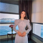 LGRQ French Chic Style Floral Collar Single Breasted Blazer Coat With Maxi Pleated Skirts Female Elegant Sets Trendy Clothing
