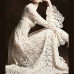 Dress High Neck Long Flare Sleeve A Line Floor Length Formal Wedding Evening Party Gowns