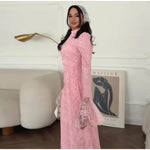 Sexy Lace Long Evening Dress Women Solid Patchwork Ribbon Flare Long Sleeve O-neck Female Dresses 2025 Spring Club Lady Robes