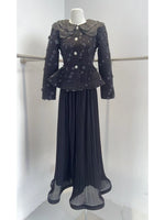 LGRQ French Chic Style Floral Collar Single Breasted Blazer Coat With Maxi Pleated Skirts Female Elegant Sets Trendy Clothing