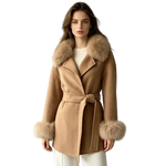 Wrap Jacket with Plush Fur Trim