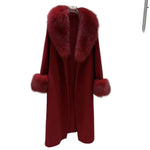 Longline Shawl Collar Wrap Coat with Plush Trim