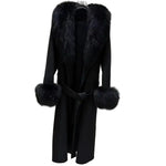 Longline Shawl Collar Wrap Coat with Plush Trim