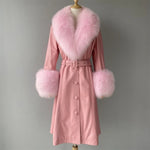 Belted Longline Trench Coat with Plush Trim