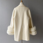 White Wool Wrap Jacket with Fur Trim