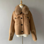 Cropped Wool Jacket with Faux Fur Collar