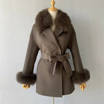 Wrap Jacket with Plush Fur Trim